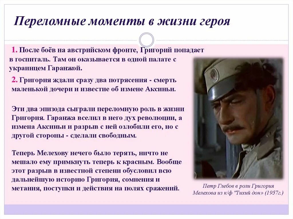 Образ главного героя. Григорий Мелехов тихий Дон судьба в романе. Григорий Мелехов тихий Дон судьба. Григорий Мелехов переломные моменты в жизни. Переломные моменты судьбы Григорий Мелехов.
