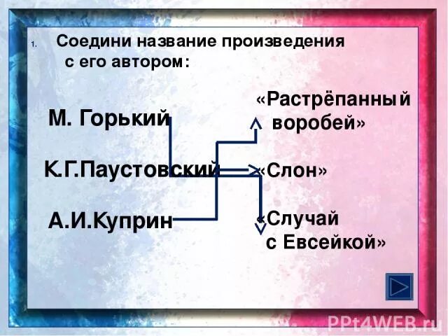 Соедините автора и название произведения. Произведения Куприна и расположи пункты плана в нужном. Соединить имена. Соедини стрелочками фамилию автора и название произведения.. Растрепанный тест 3 класс