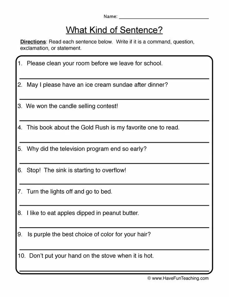 Worksheets грамматика. Types of sentences Worksheets. Subject and Predicate Worksheet. Type of sentences Worksheet for Kids. Write the type of sentences