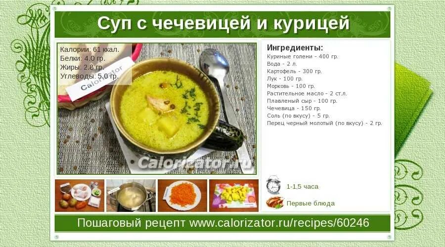 Чечевичный суп ккал 100 грамм. Суп из чечевицы калорийность. Калории суп чечевичный с курицей. Суп из чечевицы ккал.