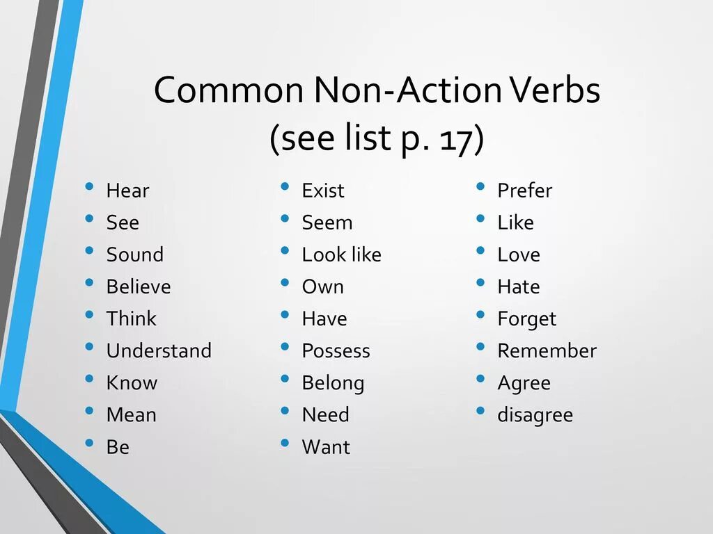 Active non Active verbs английский. Stative and Action verbs в английском. Non Action verbs список. Action verbs список. Глагол state