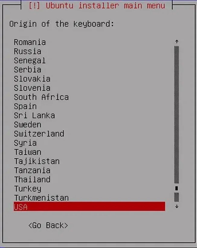 Installation menu