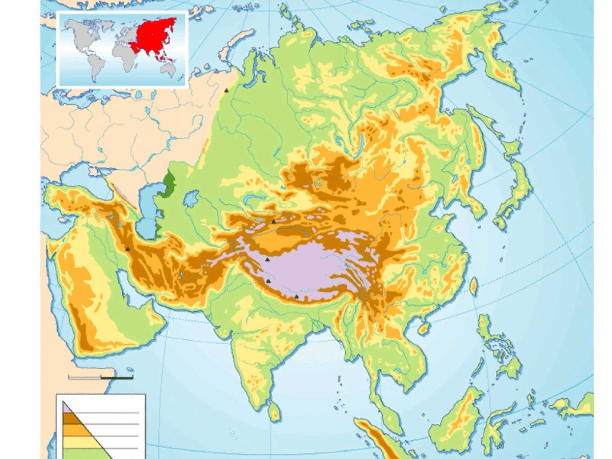 Карта рельефа Азии. Рельеф зарубежной Азии карта. Карта рельефа Евразии. Рельеф Восточной Азии на карте.