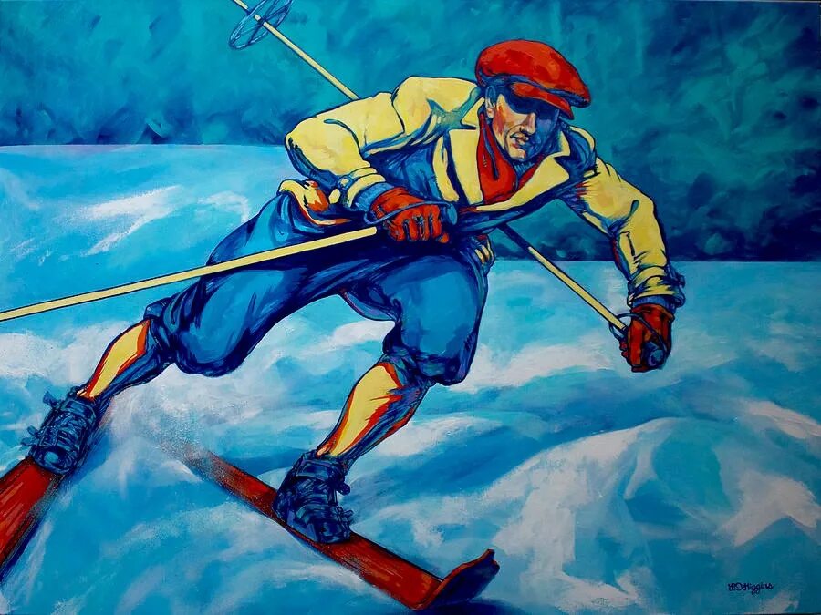 Картина лыжники. Лыжники живопись. Лыжник на лыжах. Лыжник красками.