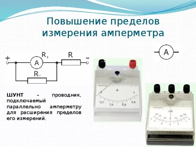 Определить сопротивление шунта амперметра. Схема включения амперметра с шунтом. Амперметр переменного тока с шунтом схема. Схема включения прибора с шунтом. Амперметр с шунтом 0,75.