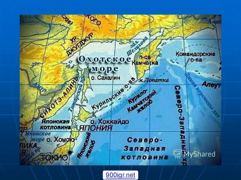В какой океан впадает камчатка. Карта Охотское море Сахалин Курилы. Карта Сахалин Охотское море. Охотское море на карте. Охотсокие море на каре.