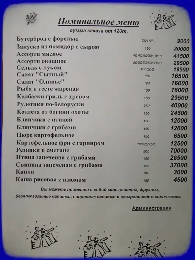 Рассчитать поминки