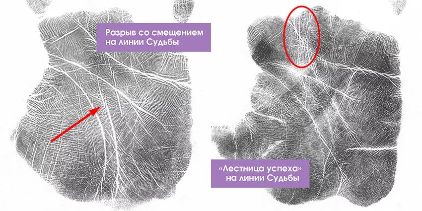 Разрывы со смещениями. Линии судьбы. Смещение линии судьбы. Разорванная линия судьбы. Разрыв линии судьбы на линии сердца.