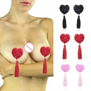 2Pcs Sexy Pasties Stickers Rose Nipple Covers Self Adhesive Heart Shape Nip...