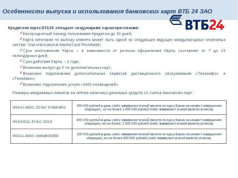 Втб сколько можно снять наличных в день. Банк ВТБ 24. Условия карты ВТБ. Презентация кредитной карты ВТБ. ВТБ И ВТБ 24.