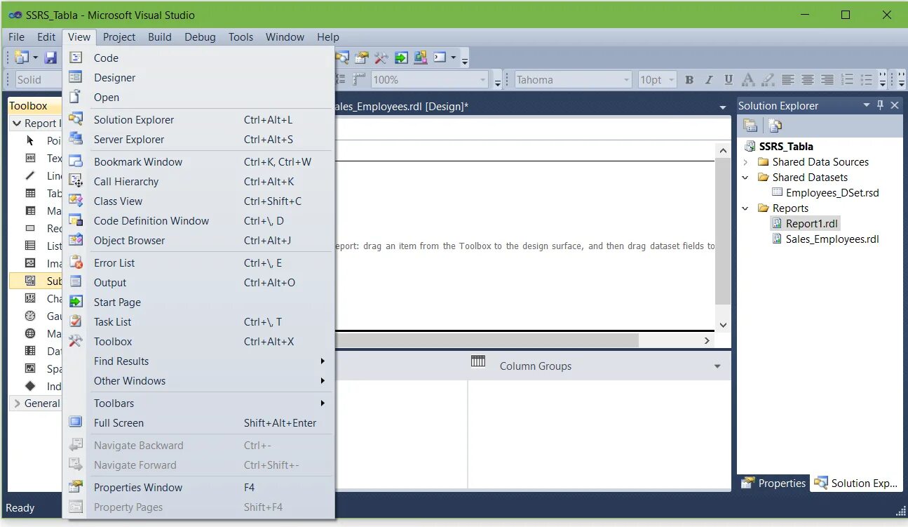 Visual task. Toolbox visual studio. ssrs report builder. метод таск. visual studio view task list.