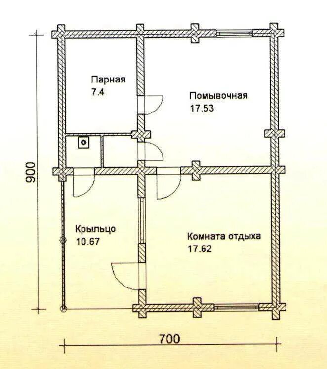 Чертежи бани из дерева фото Баня 3 на 6 м с верандой 1,5 на 6 м