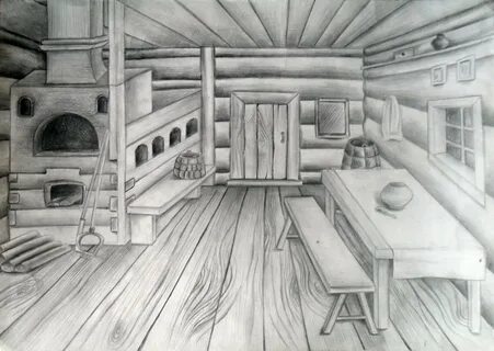 Рисунок интерьера русской избы 5 класс