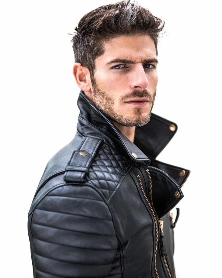 Avec homme. Beard Leather Jacket.