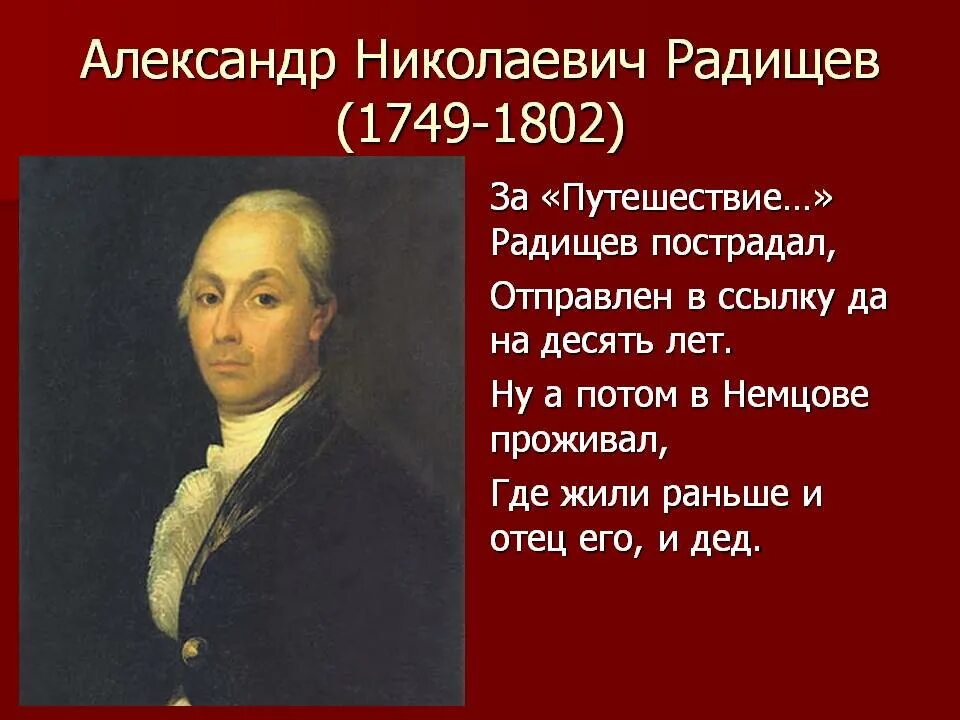 А.Н. Радищева (1749-1802). А.Н. Радищев (1749-1802).