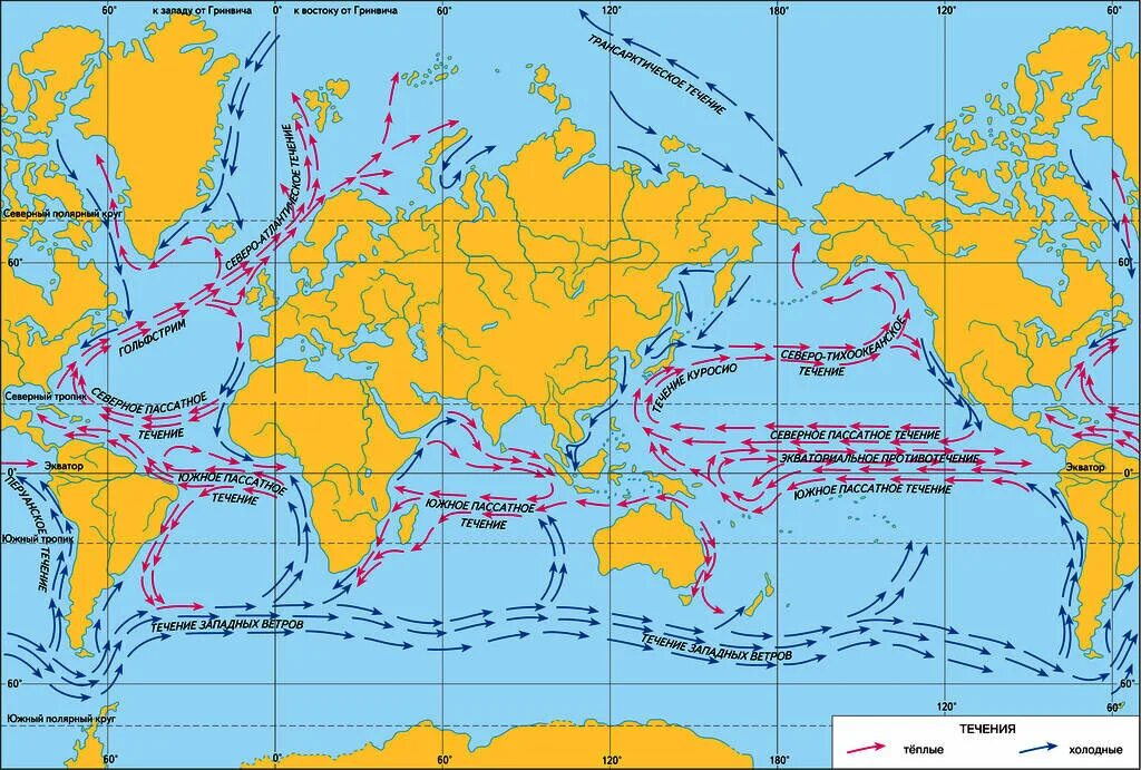 Какое океаническое течение является теплым. Северный Ледовитый океан схема движения течений. Карта поверхностных течений мирового океана. Карта основных поверхностных течений мирового океана. Основные поверхностные течения в мировом океане карта.