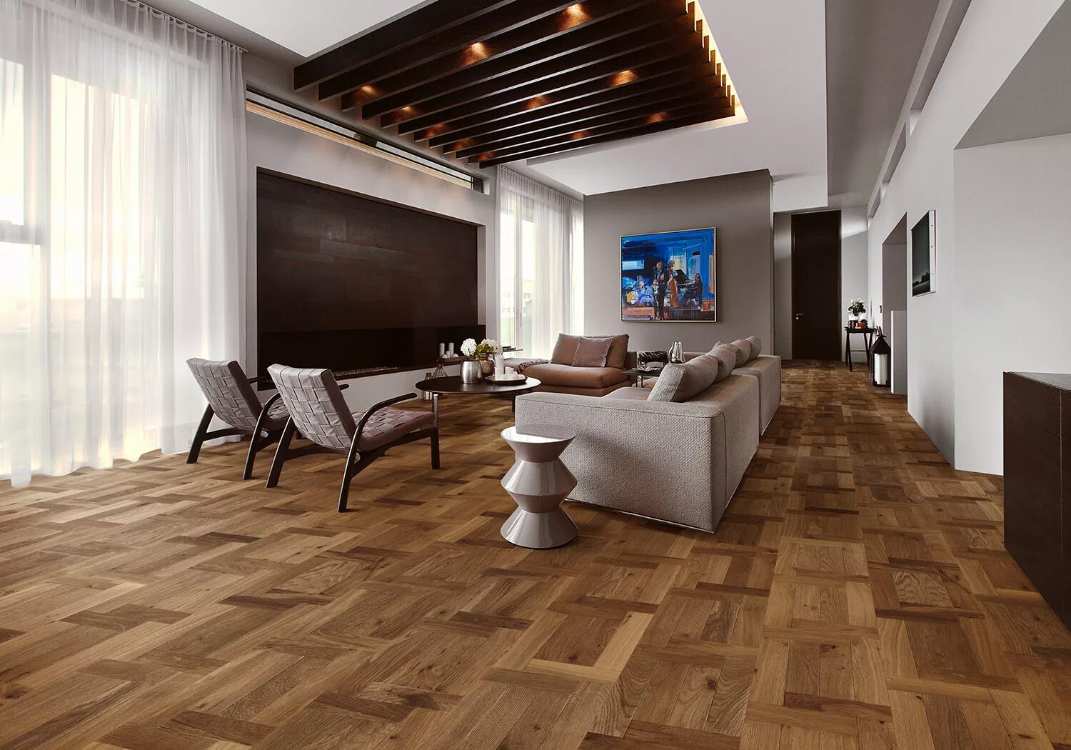 Дуб в современном интерьере Кварцвиниловый ламинат Marvel Design For Living SPC 43 класс, 4 мм, 2066 Зола