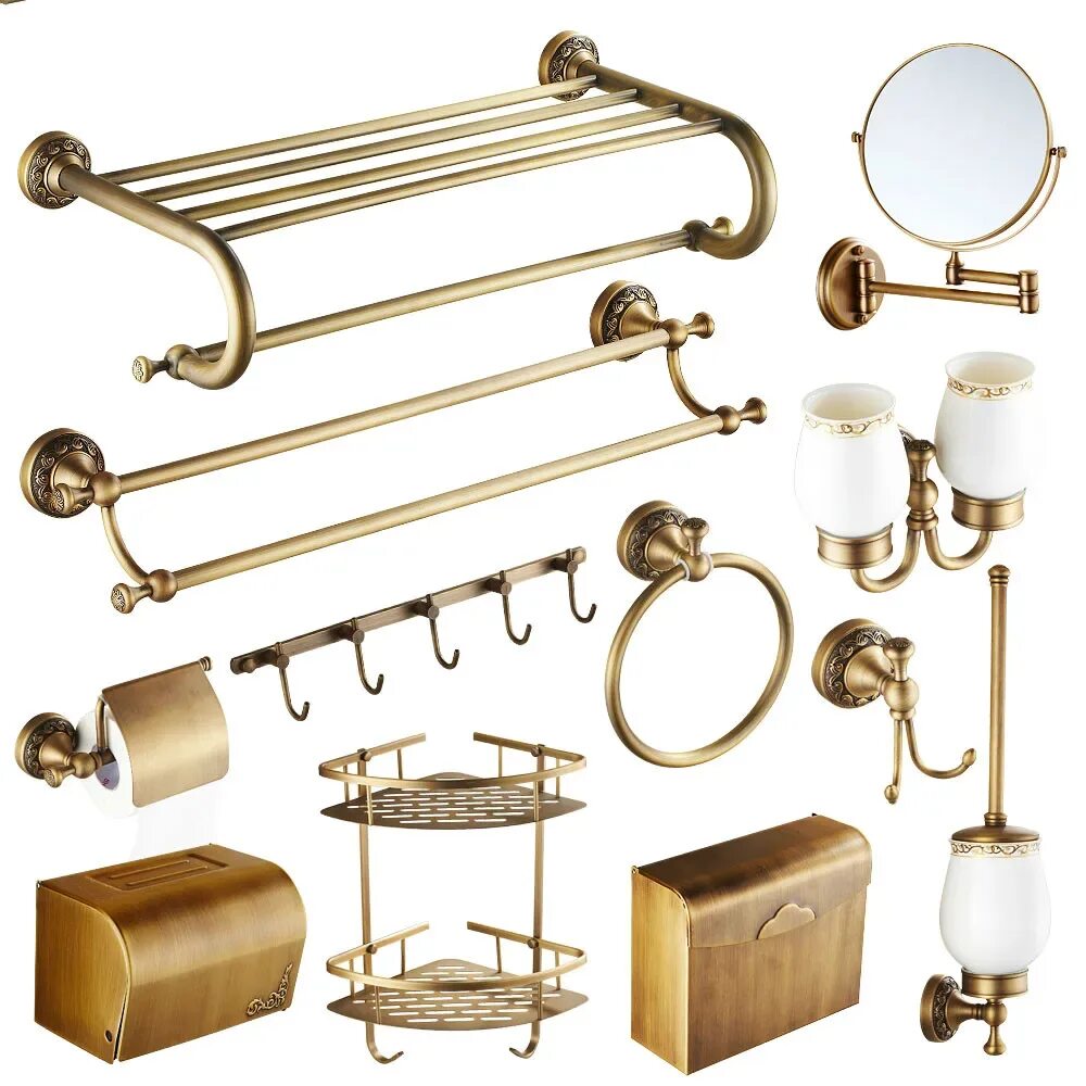European Antique Gold Bathroom Hardware Set Luxury Crystal Wall Mounted Gold Bra