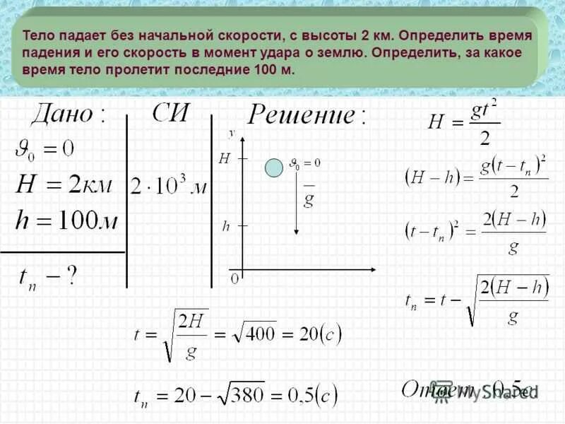 Масса груза при падении. Начальная скорость тела. Падение тела с высоты с начальной скоростью. Тело падает с высоты без начальной скорости. Скорость падения без начальной скорости.