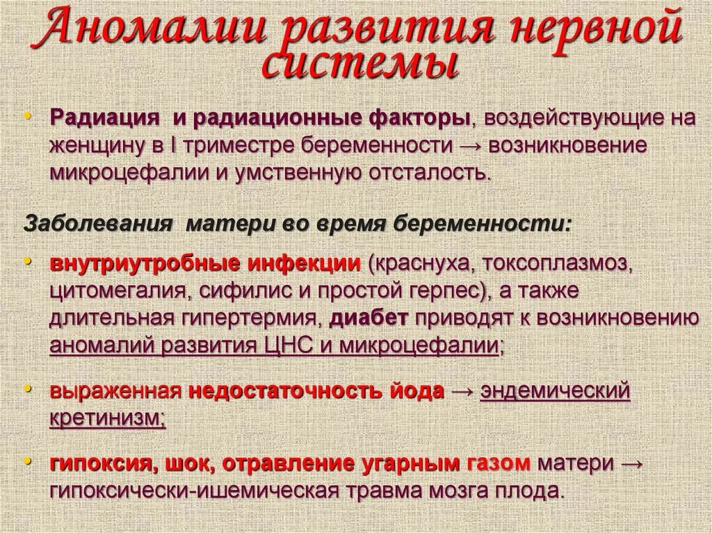 Пороки развития нервной системы. Патологии в развитии нервной системы.