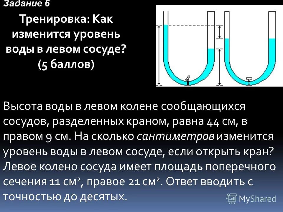 Как изменится уровень воды в сосудах