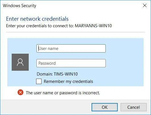 Credentials логин и пароль. Incorrect password. Ввод сетевых учетных данных Windows 10. Incorrect username or password.. Enter fix