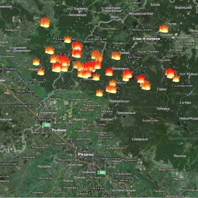 Карты пожаров в реальном времени. Карта пожаров в Рязанской области. Карта пожаров Курганской обл. Пожары в Рязанской области со спутника. Карта пожаров 2010 год Нижегородская область.