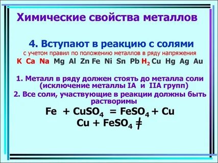Уравнение реакции получения металлов