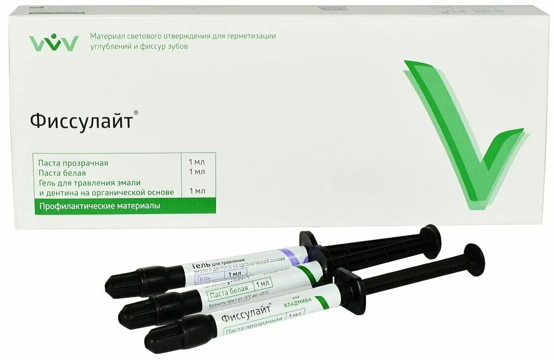 Фиссулайт герметик для запечатывания фиссур. 1 мл геля. Фиссулайт герметик для запечатывания фиссур. 5 мл шприц. 1 мл геля.