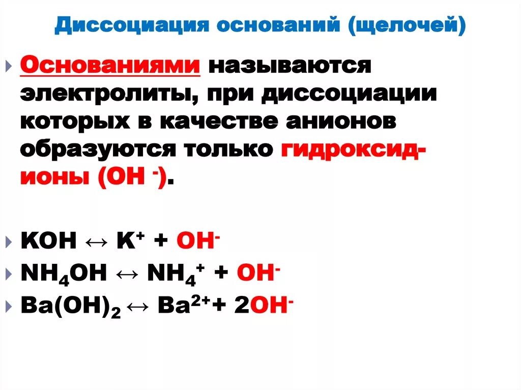 Кислоты с точки зрения теории электролитической диссоциации