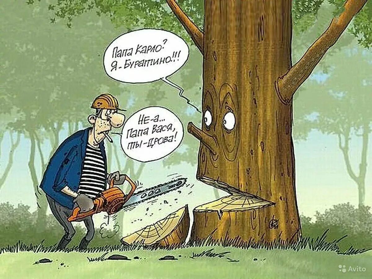Вася давай по новой. Шутки про дерево. Лесник карикатура. Дерево карикатура. Лесорубы карикатура.