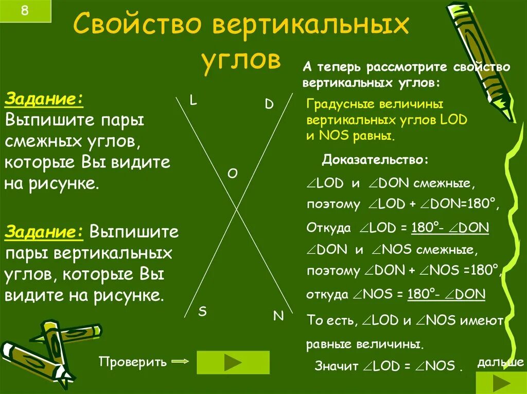 На сторонах вертикальных углов. Свойства вертикальных углов. Свойсто ветрикпльнвх кглоа. Сао2мтво вертикальных углов. Свойства вертикальныхьуглов.