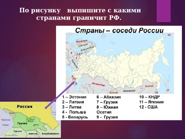 Наиболее крупные страны граничащие с россией