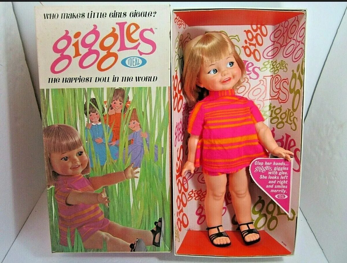 Giggle academy. Куклы ideal giggles. Ideal giggle Doll. Кукла Гиглс 1966. Giggles 1965 кукла.