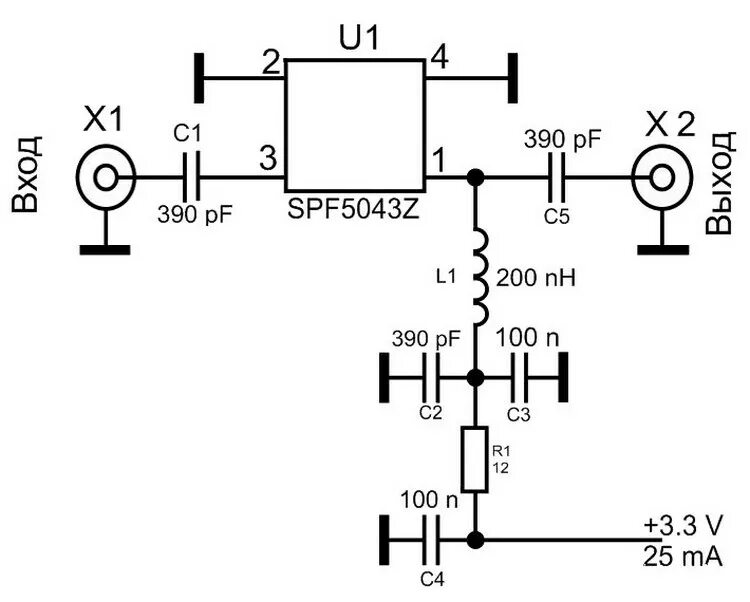 Схема антенны телевизора. Антенный усилитель на микросхеме spf5043z. Схема усилителя цифрового сигнала для антенны. Схема питания антенного усилителя автомагнитолы. Схема усилителя сигнала 2,4 ГГЦ.