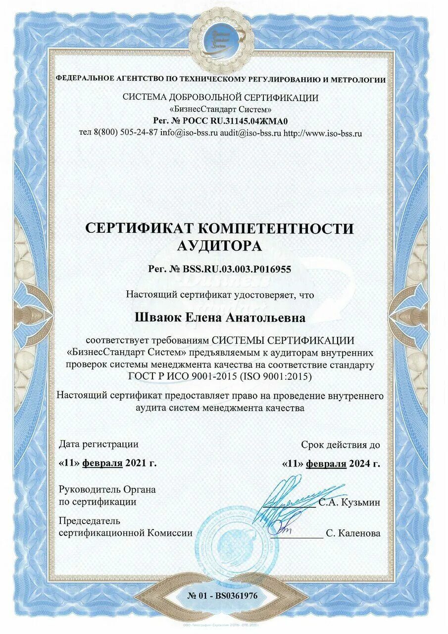 Сертификат компетенций. ISO 9001 2015. Концерн в документе. Внутреннее свидетельство.