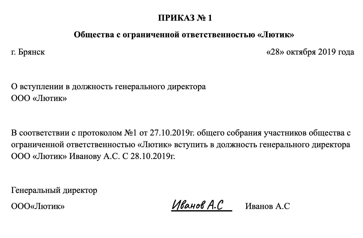 Назначение организации пример