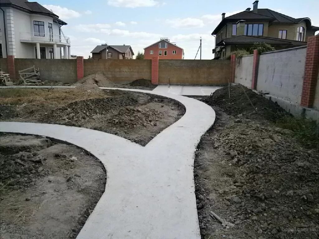 Дорожки из монолитного бетона. Бетонирование двора. Бетонные дорожки на участке. Бетонные дорожки на даче. Бетон на участок.