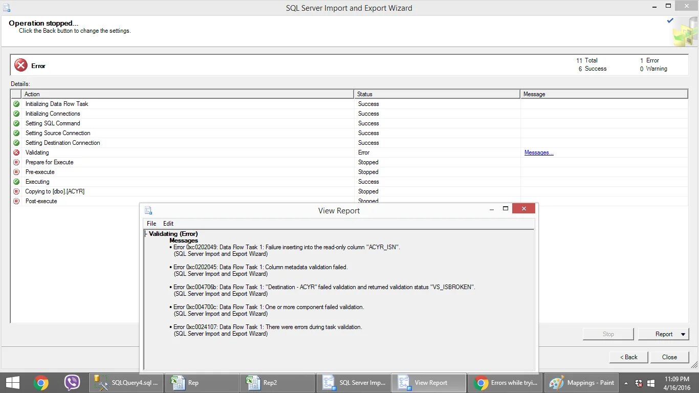 Import export wizard