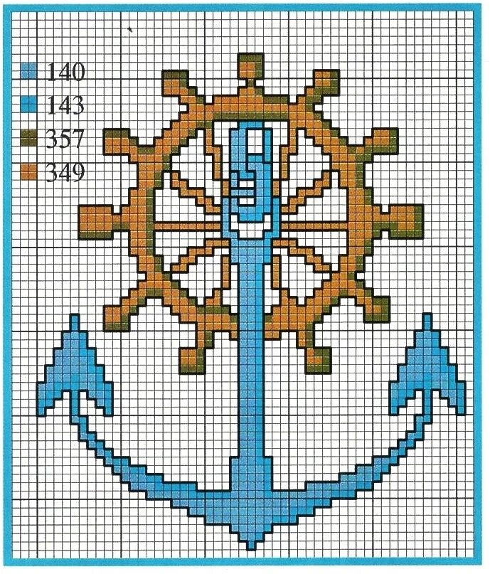 Вышить якорь крестиком. Вышивка крестом якорь схемы. Якорь жаккард. Рисунки крестиком по клеточкам. Вышивка кораблик.
