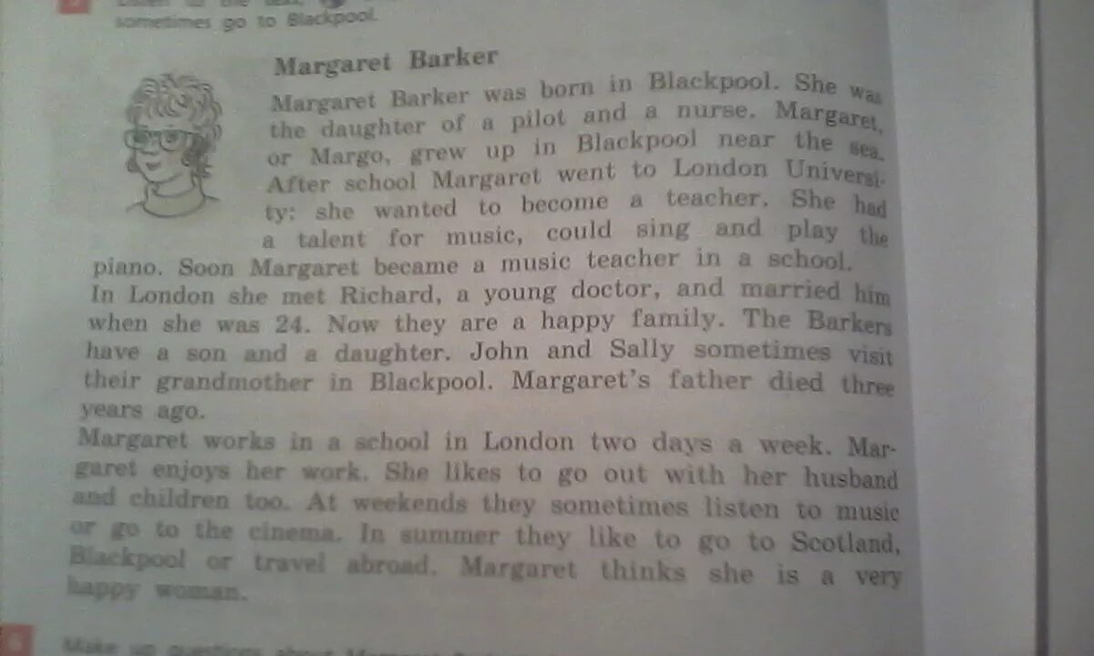 Английский язык 5 класс стр 70. Стр 70 английский язык текст. Margaret Barker was born in Blackpool перевод текста. Английский 5 класс стр 70 номер 8