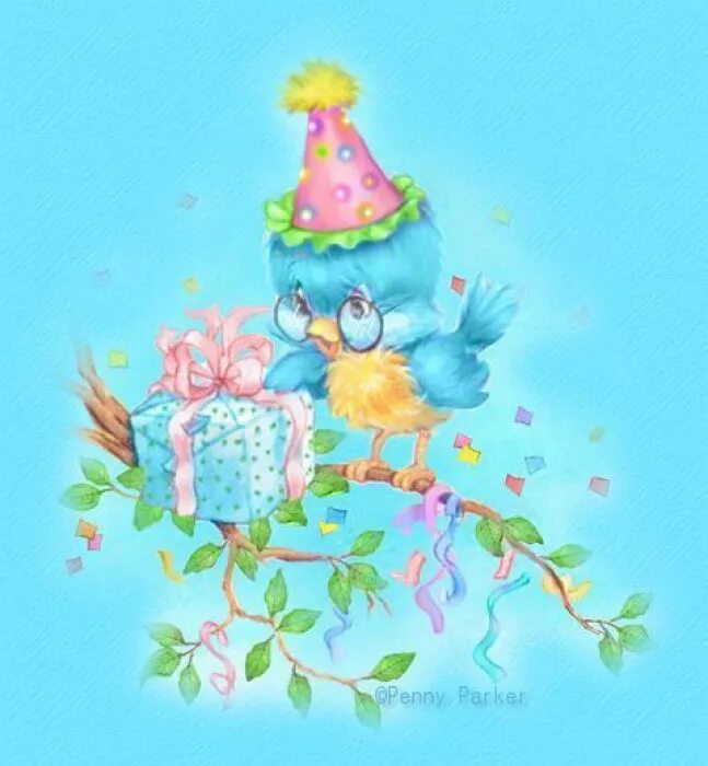 Художник-иллюстратор Penny Parker. Открытка с днём рождения с птичками. Сднем рождения с птичами. С юбилеем открытка с птичкой.