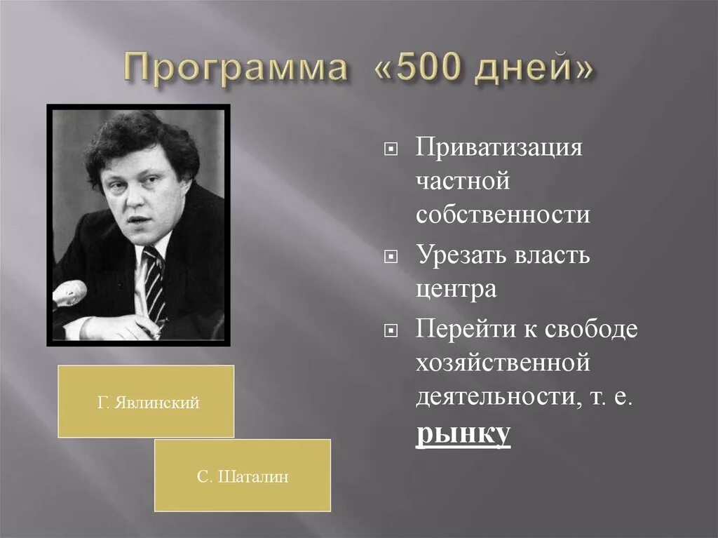 Начало разработки программы 500 дней. Программа 500 дней шаталина и явлинского даты. Явлинского. Программа 500 дней перестройка. С шаталина и г.