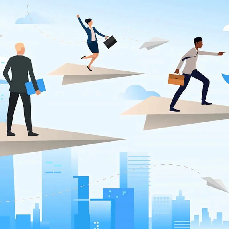 Продвижение по карьерной лестнице. Успех в бизнесе. Человечки профессиональный рост. Женщина лидер. Карьера.