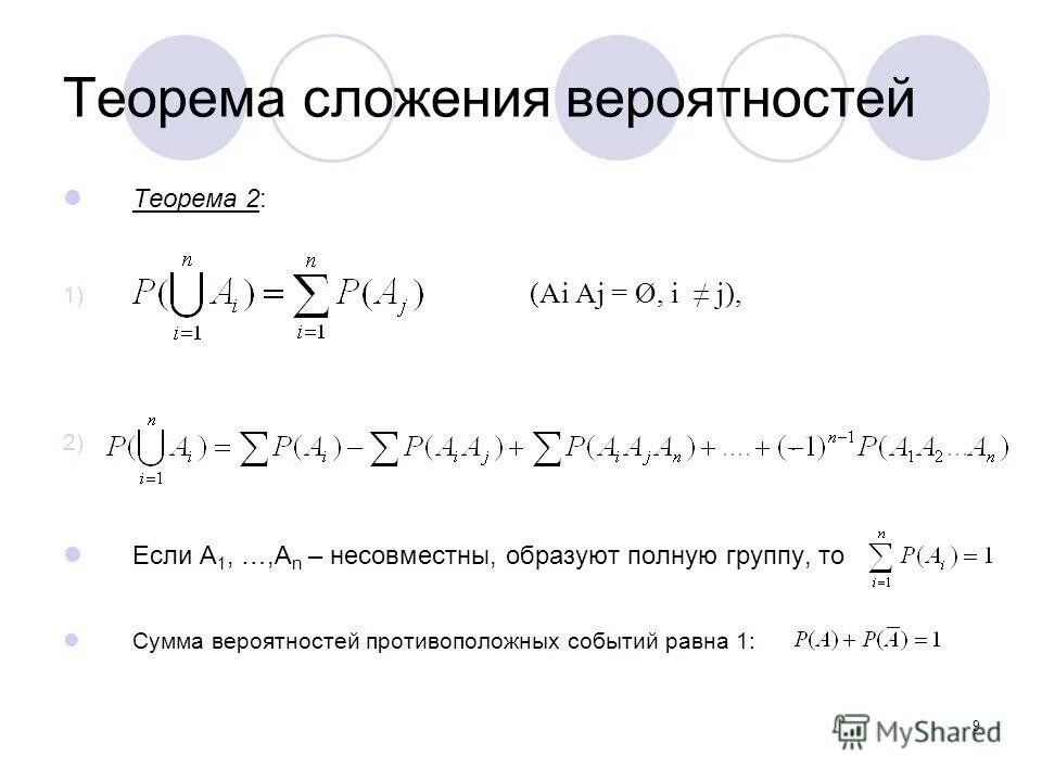 Операции над числовыми множествами. Теорема сложения вероятностей противоположных событий. Сортировка массива по возрастанию. 1 i j n ai aj. J й.