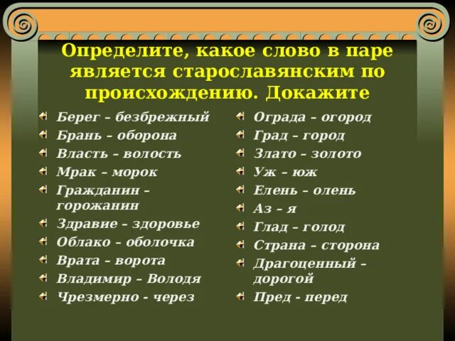 Старославянские слова в русском. Признаки старославянизмов. Старославянские слова в русском. Фонетические приметы старославянизмов. Старославянский заимствованные слова.