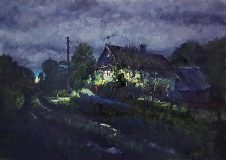 Картины деревня ночью
