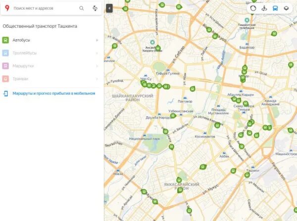 Карта автобусов Ташкента.