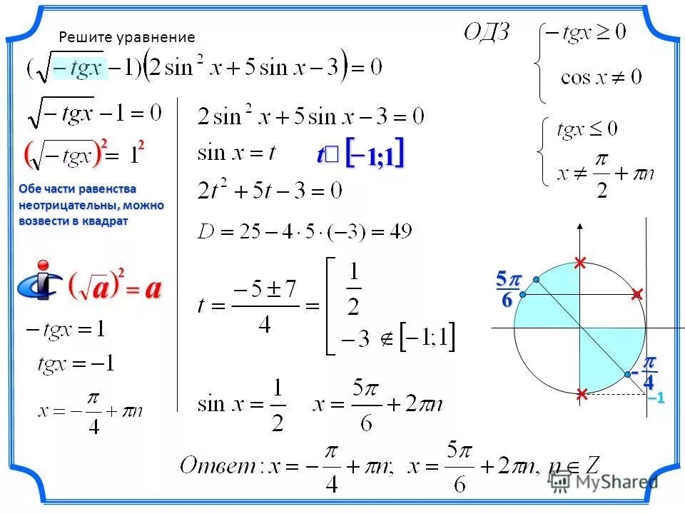 Решите уравнение tgx корень 3. ОДЗ TGX. Решение уравнения TGX A. TG X ОДЗ. Решение уравнений с ОДЗ.