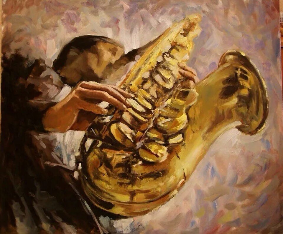 Джаз картины. Саксофонист живопись. Фабиан перес музыкальные инструменты. Портрет саксофониста. Саксофон картина маслом.